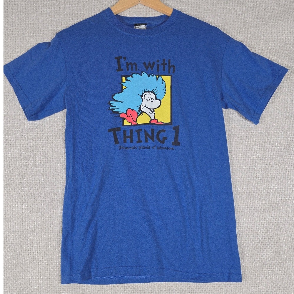 VTG Universal Studios Thing 1 T Shirt Blue Dr Seuss Graphic Tee Adult Size S